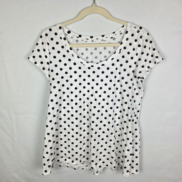 Garnet Hill Womens Polka Dot Size Large Petite Black and White Tee Shirt - Picture 1 of 6